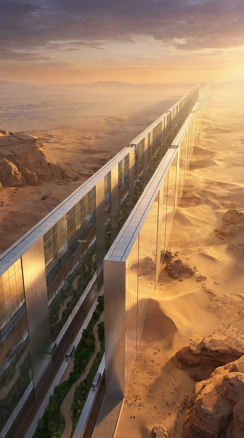 The Line, NEOM — Огледален хоризонт, изсечен през пустинята на бъдещето.